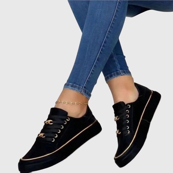 Kvinnors Sammet Laced Trainers – Låg-Topp Avslappnade Sneakers med Höjd Sula