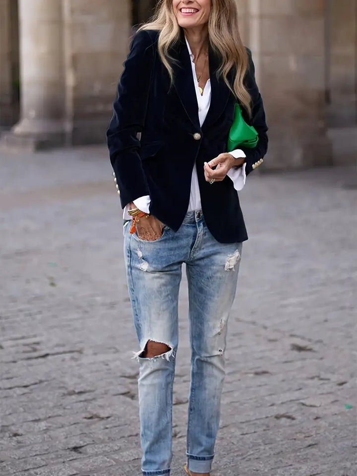 Kvinnors Skräddarsydda En-Knappl Blazer – Klassisk Kontorsjacka för Smart Casual och Festlig Klädsel