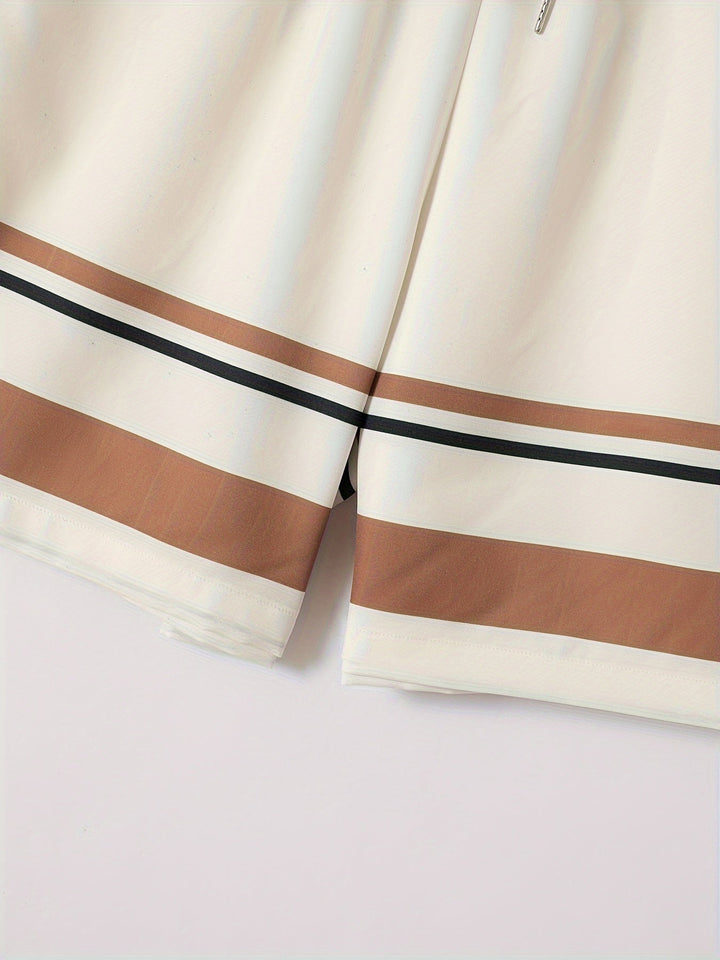 Herrarnas Randiga Sommar Co Ord Set Kortärmad Knappskjorta och Dragsko Shorts Lättviktig Outfit
