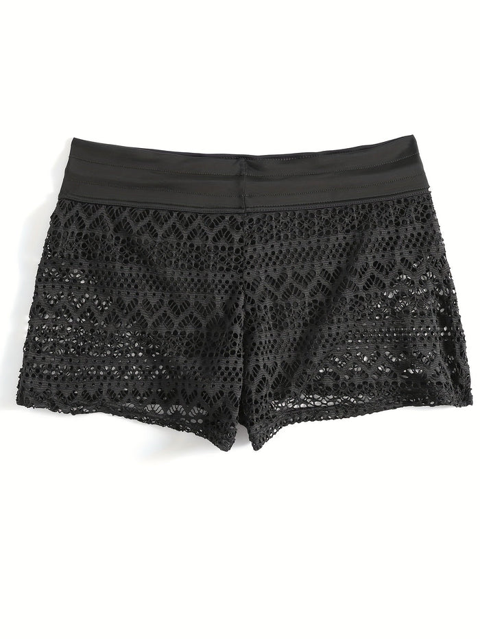 Kvinnors Öppenvävda Strandshorts med Elastisk Midja