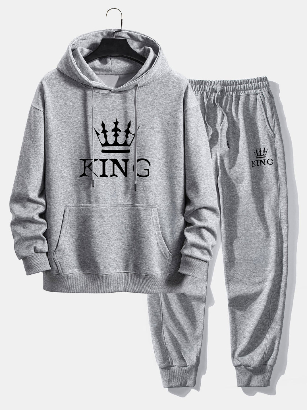 Herrars tryckta avslappnade träningsoverall – Hoodie-set i bomullsblandning för streetwear och resor