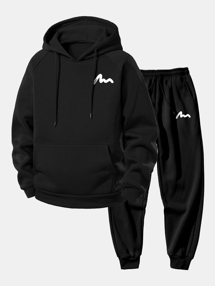 Herrarnas tryckta hoodie-träningsoverall – Avslappnad polyester-jogger-set för streetwear och vardagsbruk