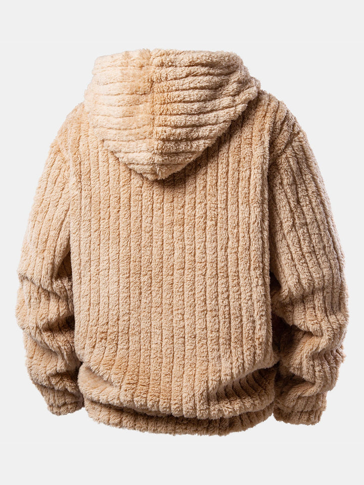 Herrarnas Vinter Teddy Co-Ord Träningsdräkt – Ribbad Pullover Hoodie med Matchande Joggers