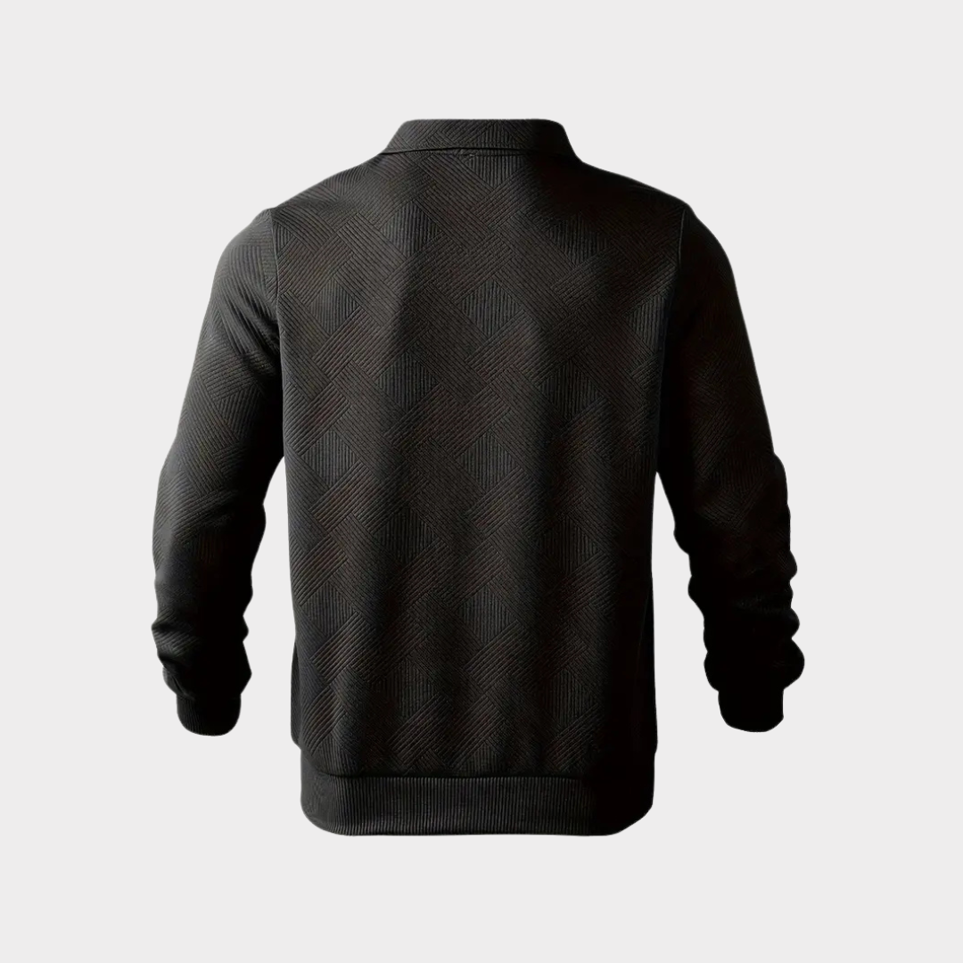 Herrars Texturerad Halv-Zip Sweatshirt – Smart Casual Polo Stil för Kallare Dagar