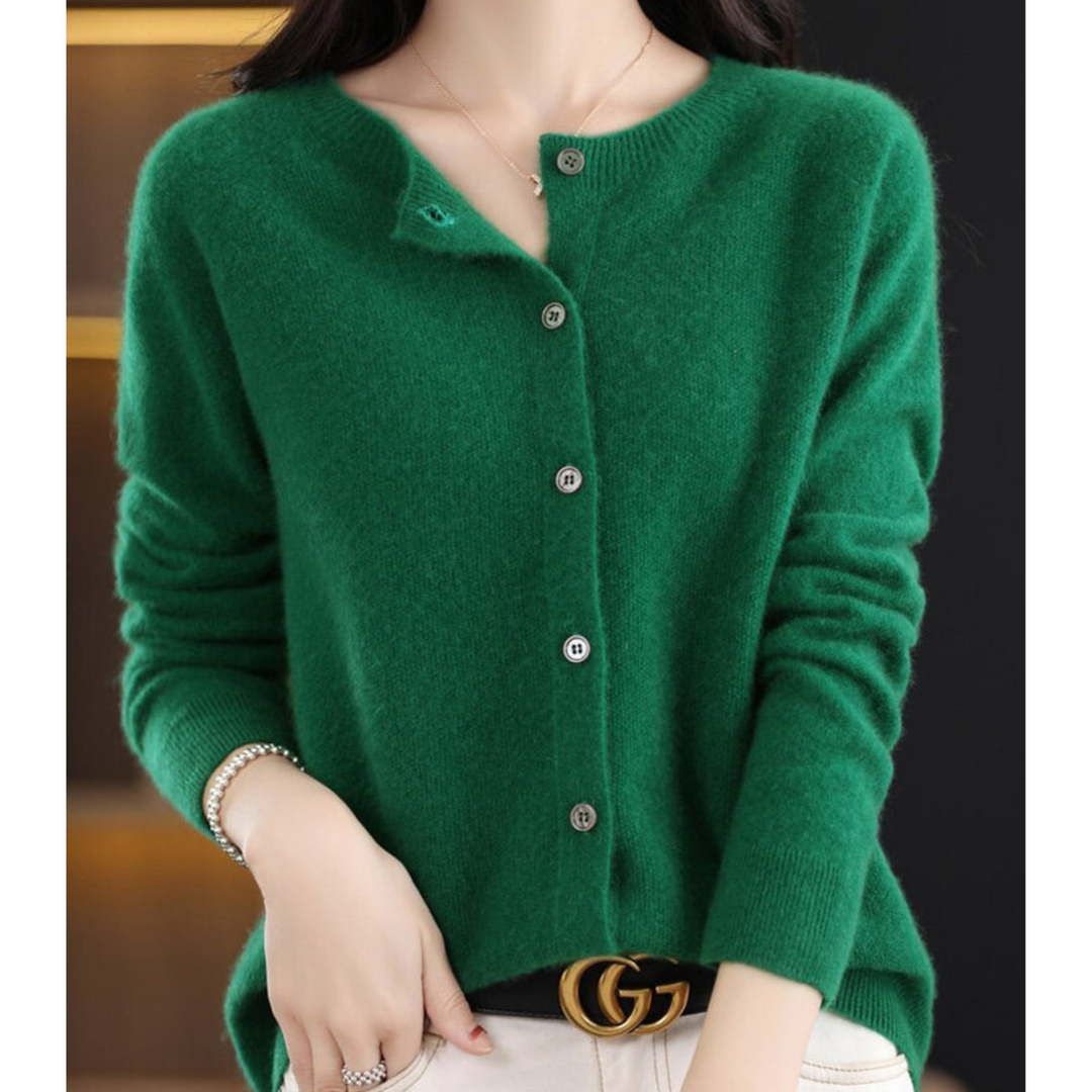 Lyxig Merinoull &amp; Cashmere Cardigan för Kvinnor – Elegant O-Hals Vinterstickad