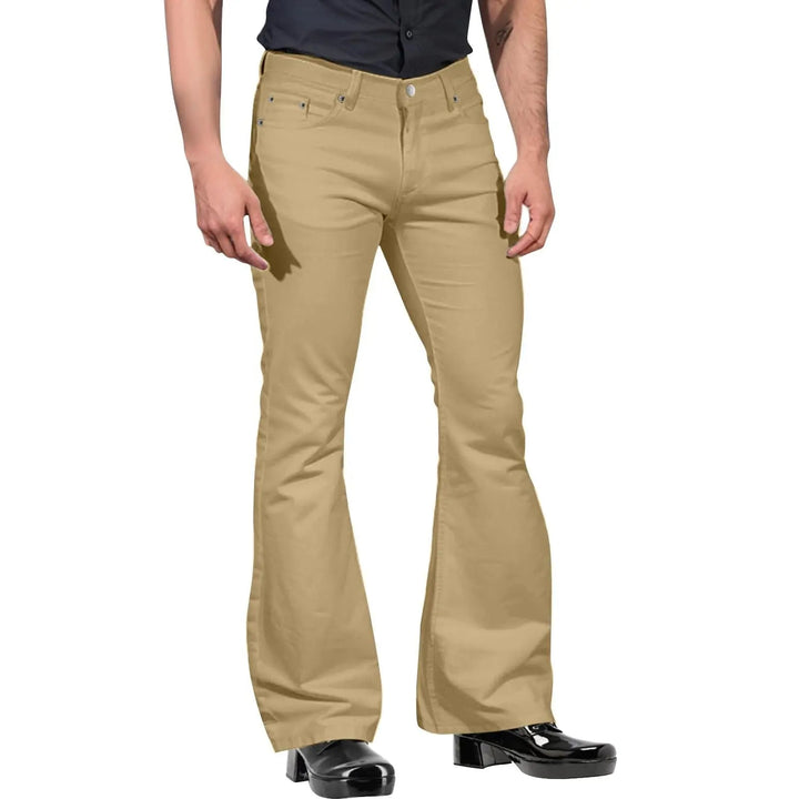 Herrens Khaki Utsvängda Retrobyxor Skräddarsydd Passform