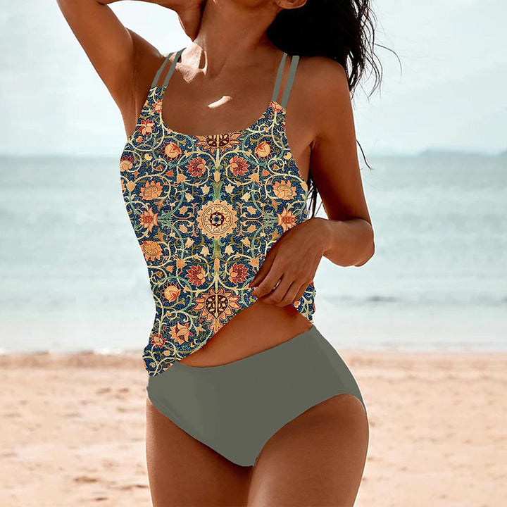 Kvinnors Tankini Set Hög Midja Simkläder Bekväm Stretch Snabbtorkande Strand Pool Sommaroutfit