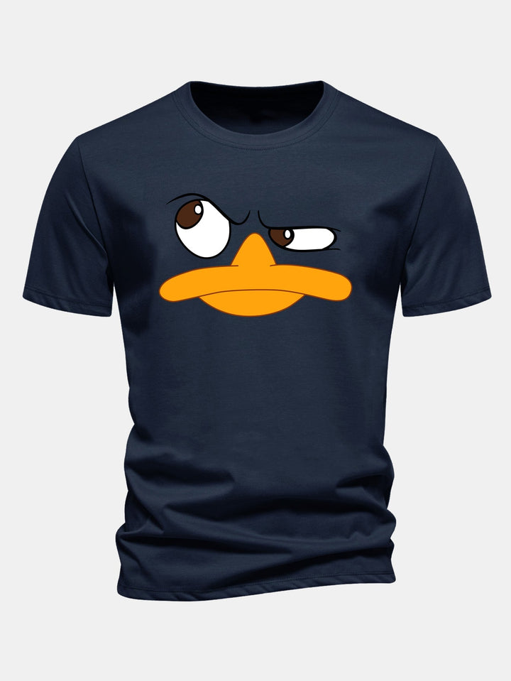 Herrens Grafiska T-shirt med Tecknad Ansiktstryck, Avslappnad Passform