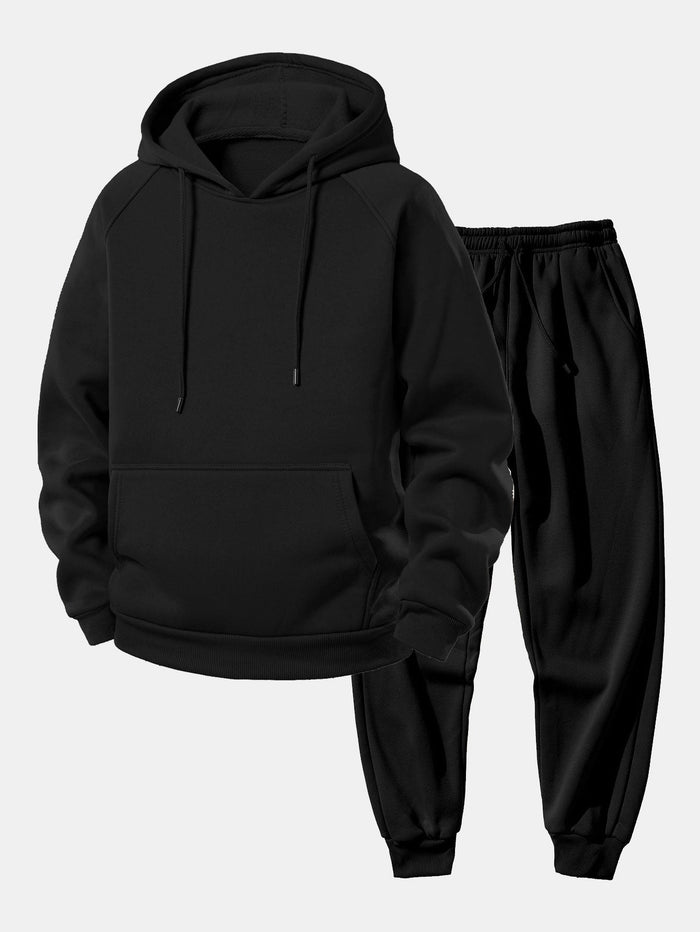 Herrens Raglan Hoodie Träningsdräkt – Regular Fit Polyester Set för Vardagscasual