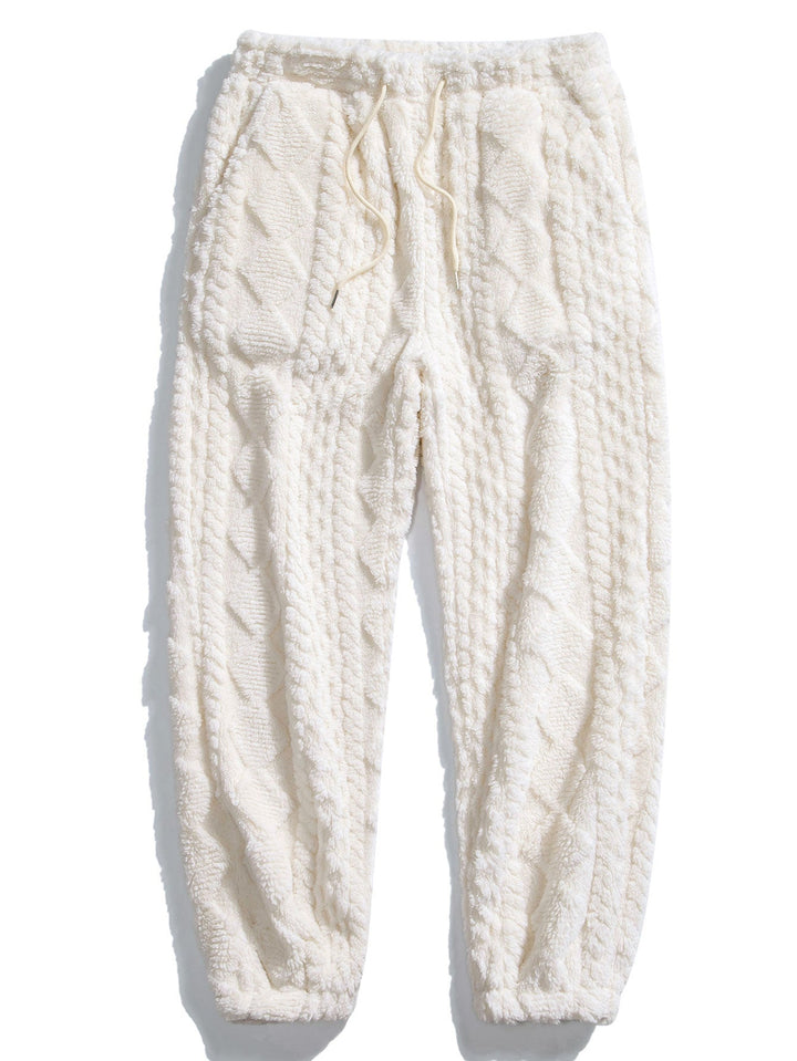 Herrens texturerade teddy träningsdräkt – Avslappnad hoodie och joggers för vinterhelger