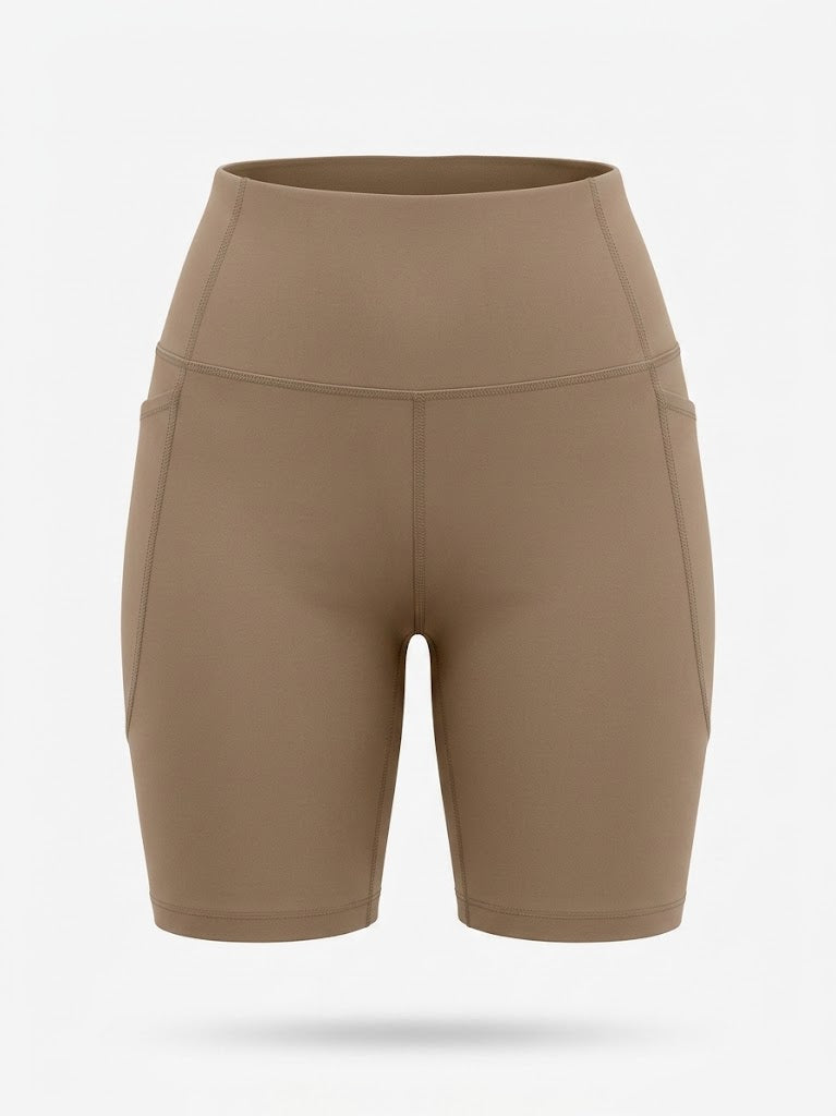 Kvinnors Högmidjade Cykelshorts – Stretch Pocket Activewear för Träning och Löpning