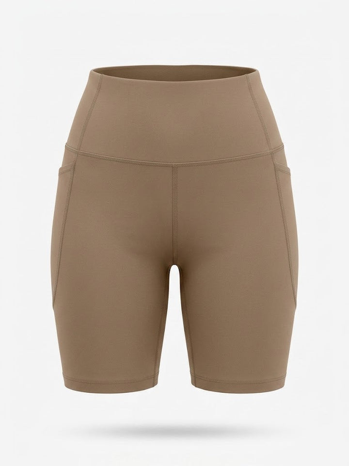 Kvinnors Högmidjade Cykelshorts – Stretch Pocket Activewear för Träning och Löpning