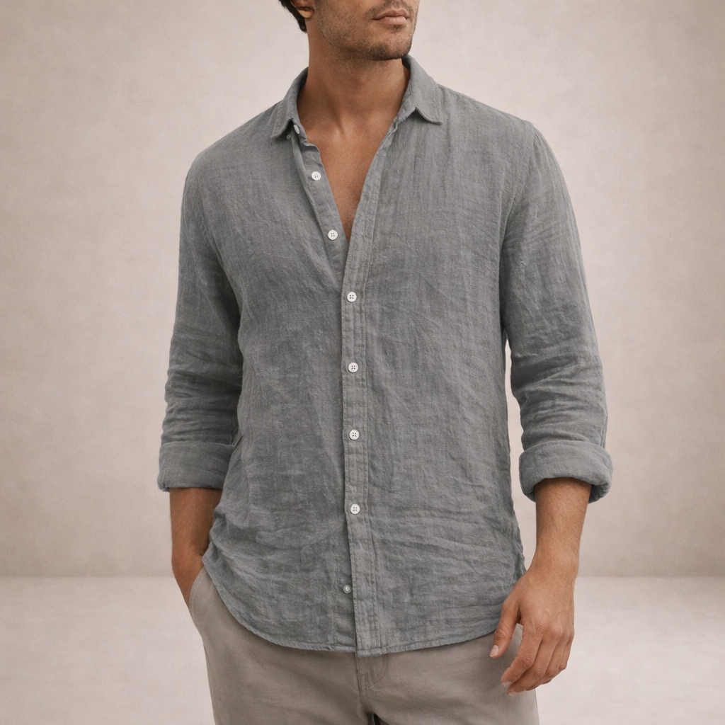 Herrars Regular Fit Linne Knapp-Down Casual Skjorta