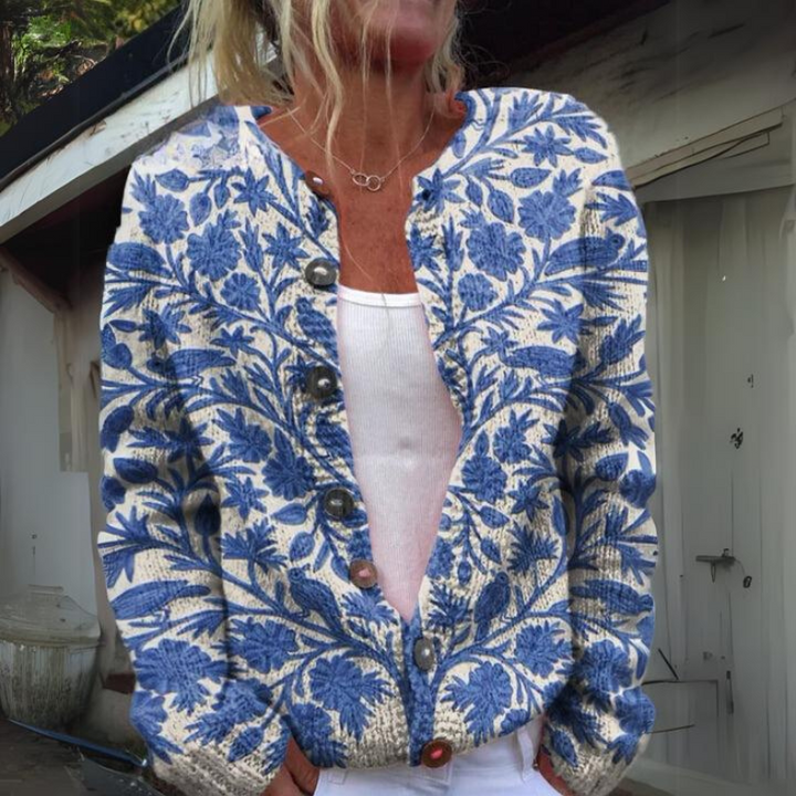 Kvinnors Tryckt Knapp Cardigan Lång Ärmar Casual Stickad