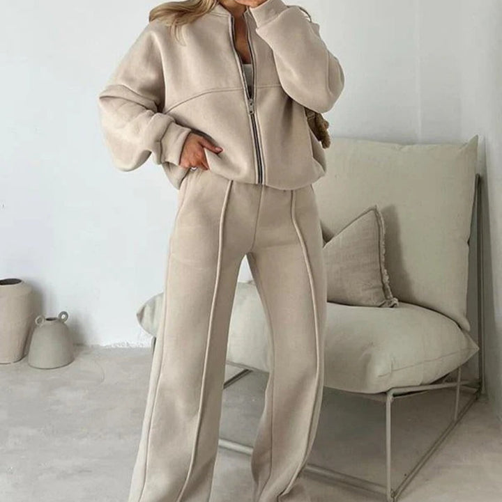 Kvinnors Cropped Zip Lounge Set med Vida Byxor