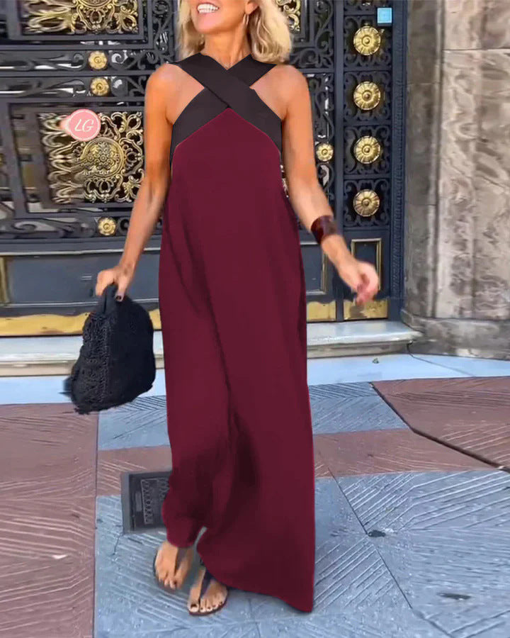 Kvinnors Crossover Halter Maxi Klänning Med Flödande Silhuett