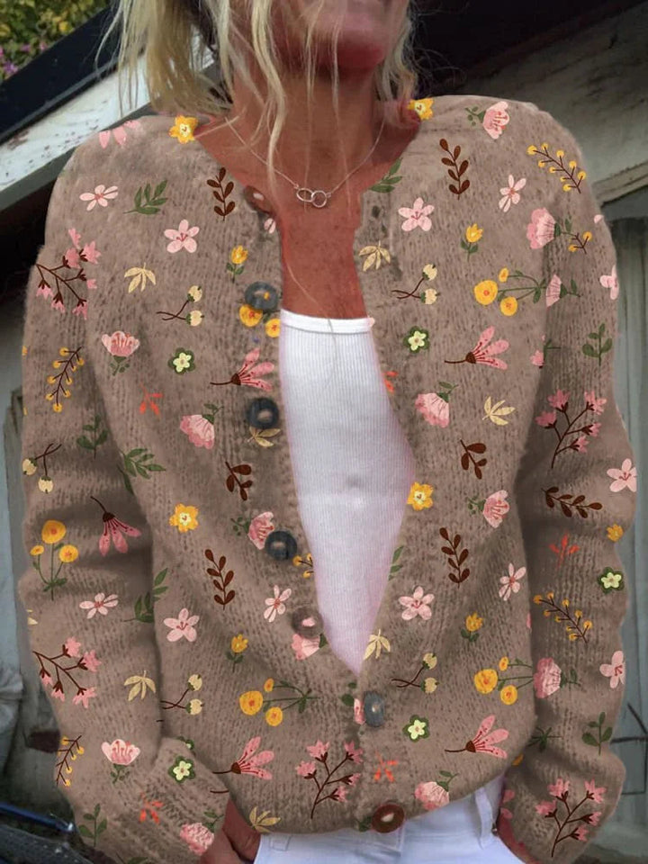 Kvinnors Tryckt Knapp Cardigan Lång Ärmar Casual Stickad