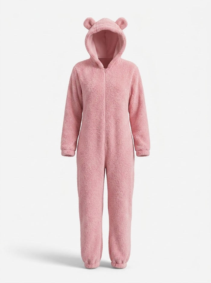 Kvinnors Hooded Fleece Onesie – Mysig Zip-Up Vinterloungewear för Kalla Nätter
