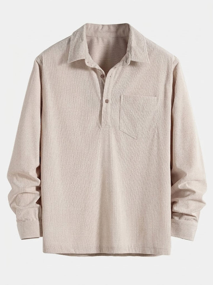 Mans Corduroy Långärmad Skjorta och Shorts Set – Texturerad Övergångs Casualwear