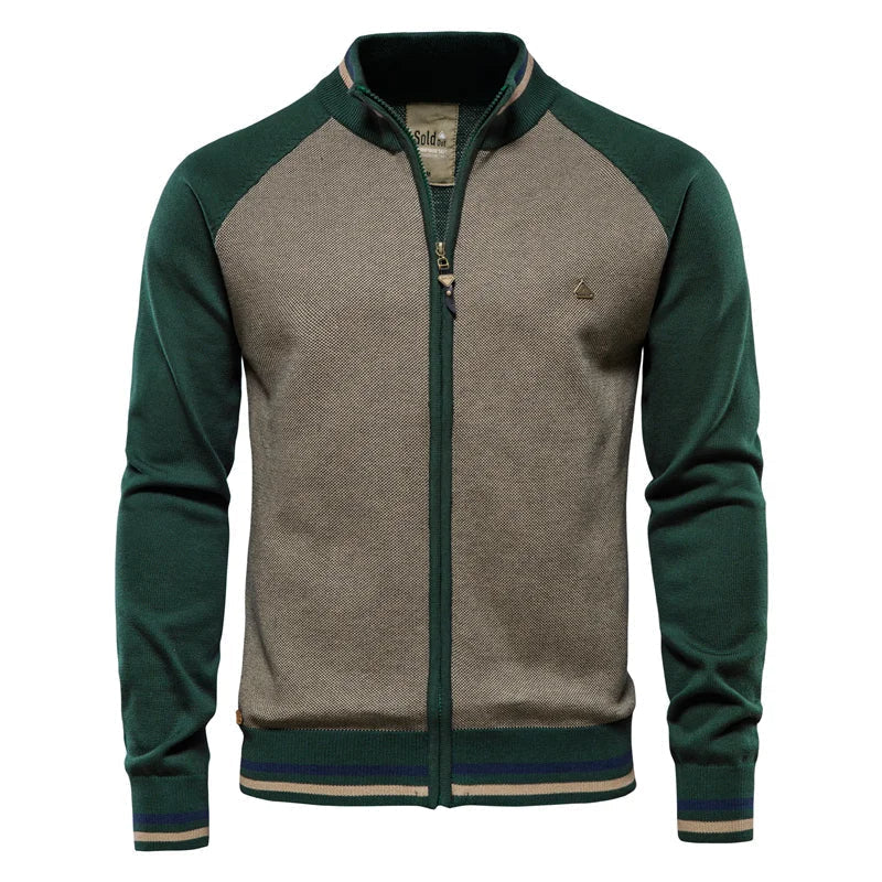 Herrens 100% bomull zip-up cardigan – Mjuk ståkrage stickad för vinter och avslappnad användning