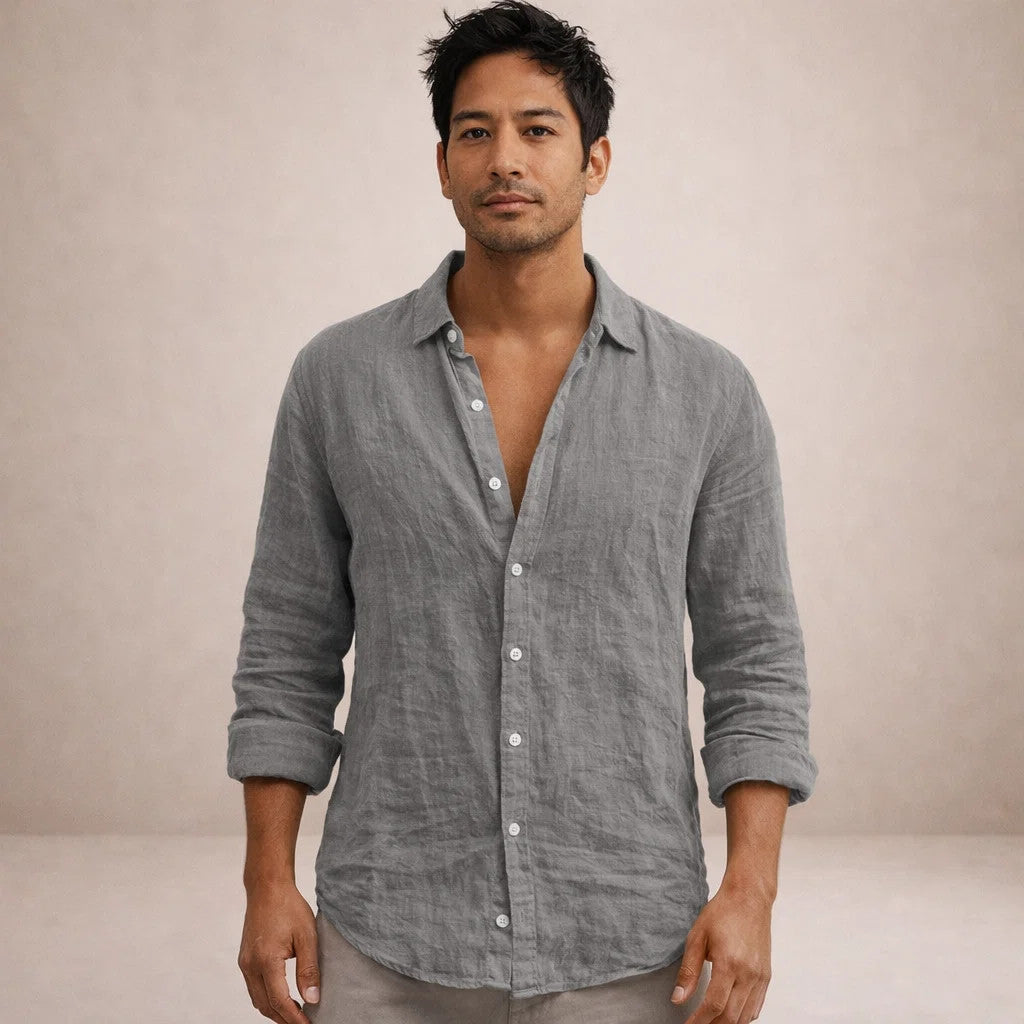 Herrars Regular Fit Linne Knapp-Down Casual Skjorta
