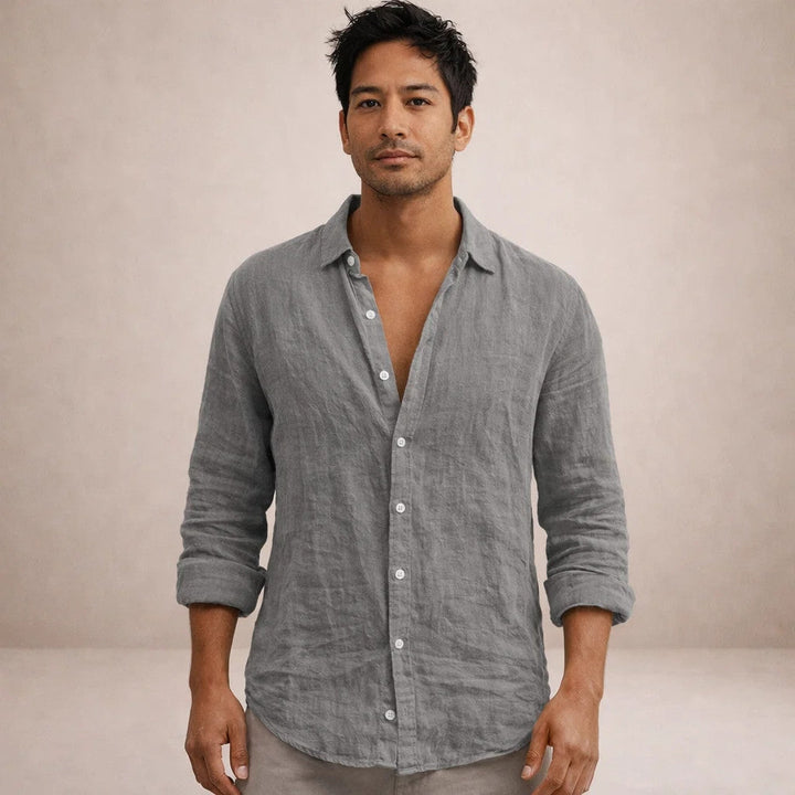 Herrars Regular Fit Linne Knapp-Down Casual Skjorta
