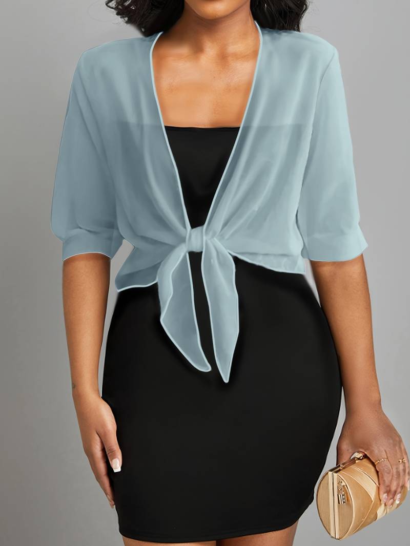 Kvinnors Transparent Chiffong Knyt Framsidan Kort Bolero Top