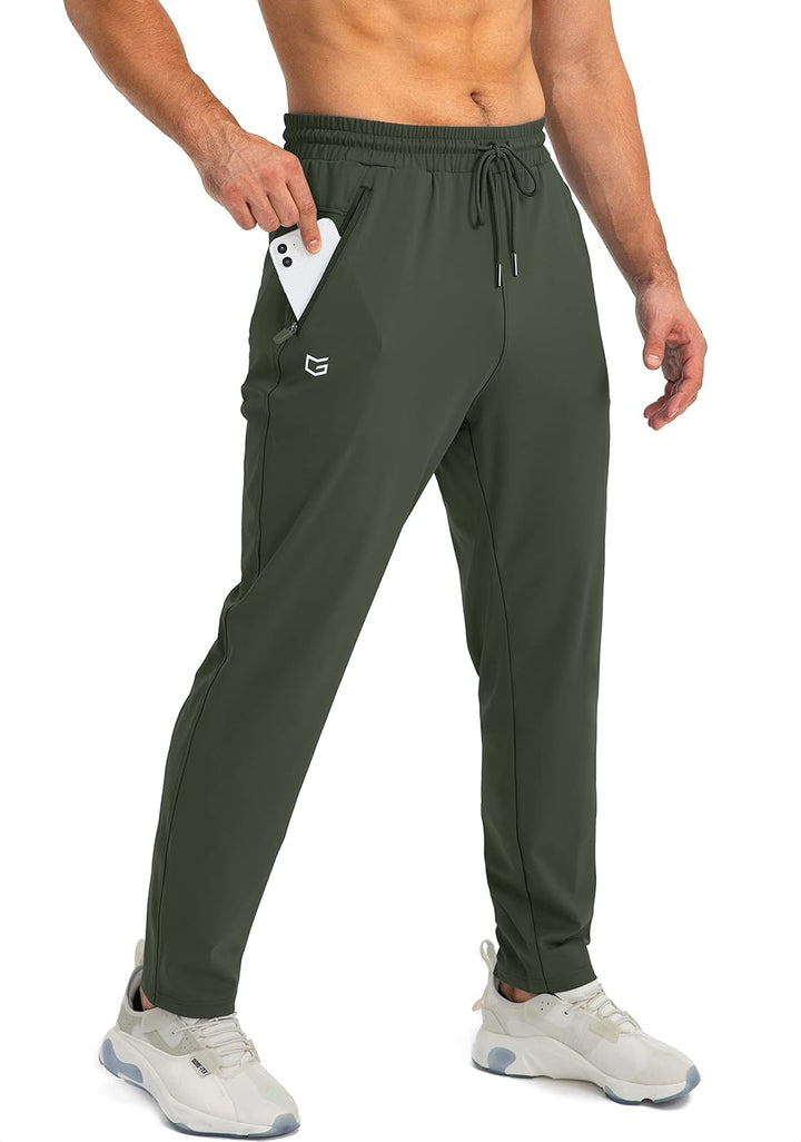 Herr Tapered Joggers – Lätta Stretch Träningsbyxor med Säkra Fickor med Dragkedja