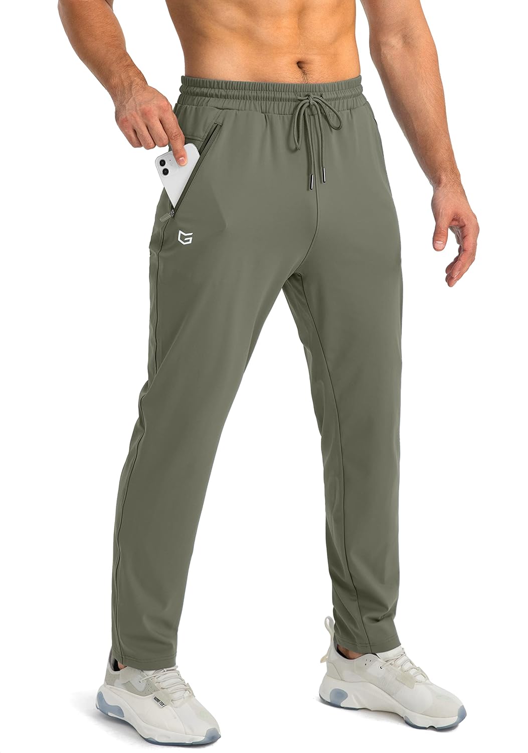 Herr Tapered Joggers – Lätta Stretch Träningsbyxor med Säkra Fickor med Dragkedja
