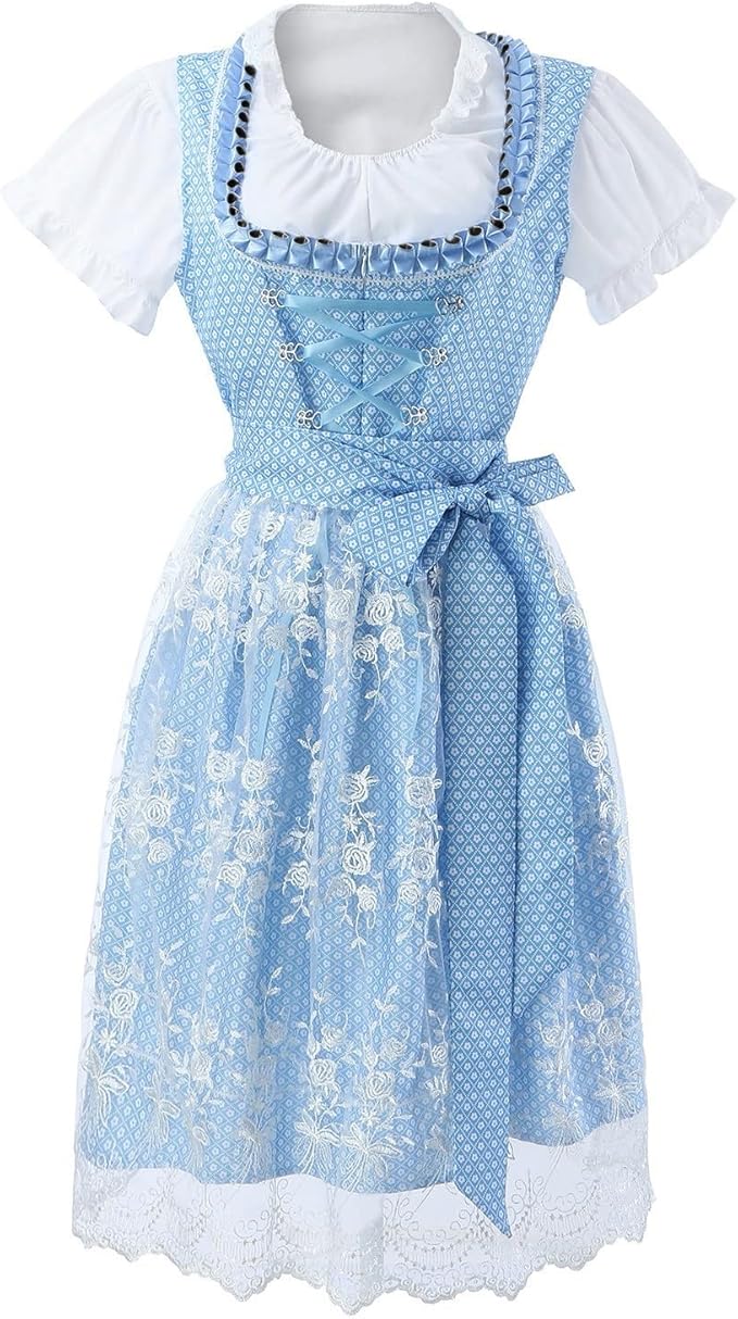 Kvinnors Broderad Spets Dirndl Klänning Med Båge Vid Midjan