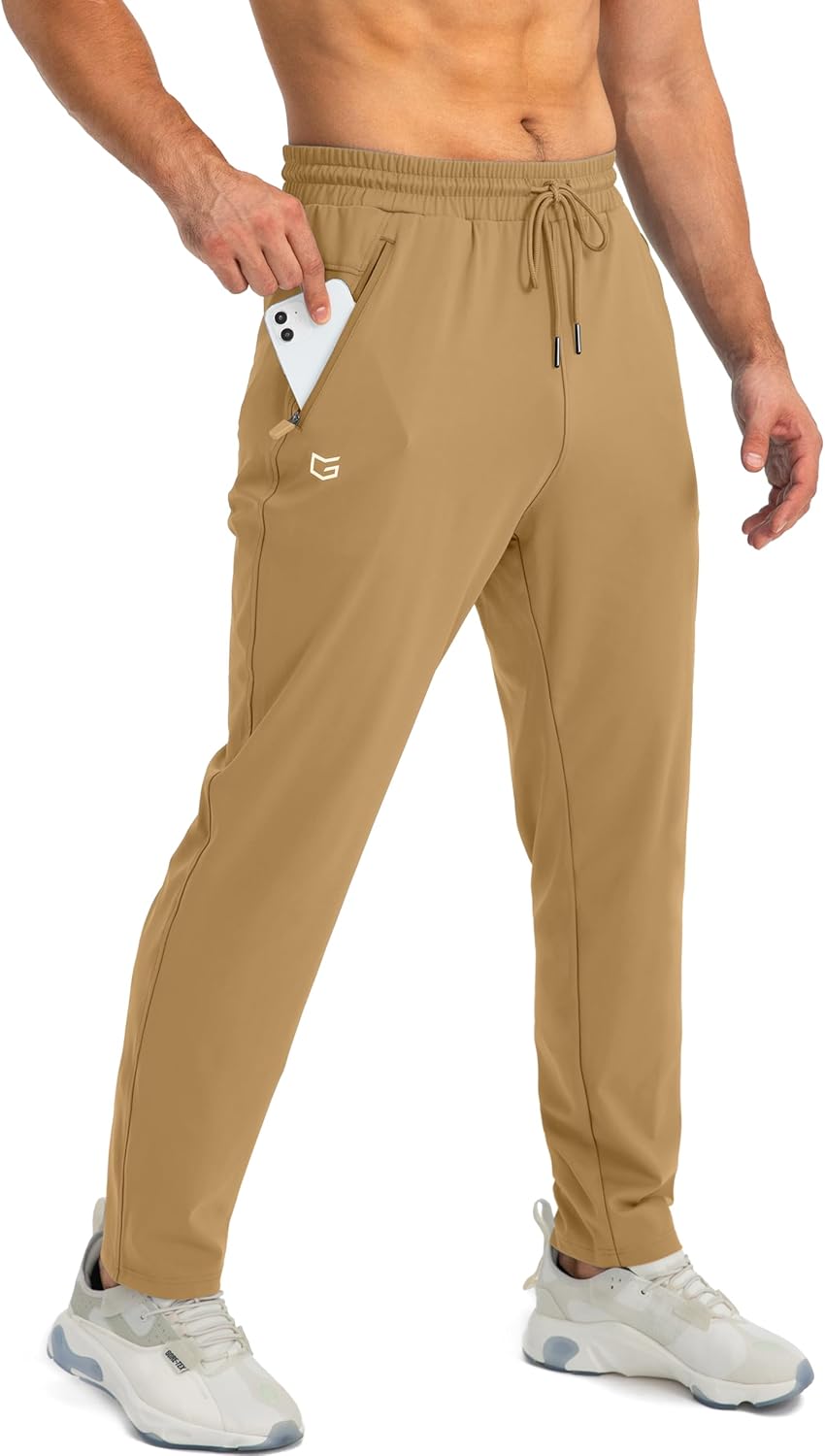 Herr Tapered Joggers – Lätta Stretch Träningsbyxor med Säkra Fickor med Dragkedja