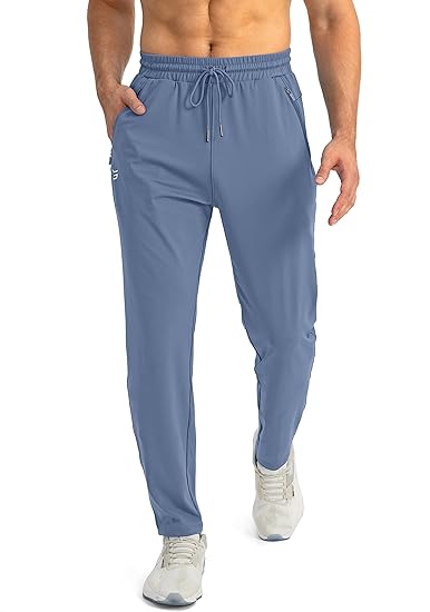 Herr Tapered Joggers – Lätta Stretch Träningsbyxor med Säkra Fickor med Dragkedja