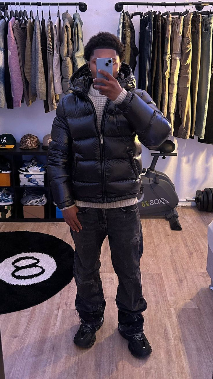 Herrens Sherpa-fodrad quiltad jacka med huva – Varm puffjacka för utomhus- och streetwear
