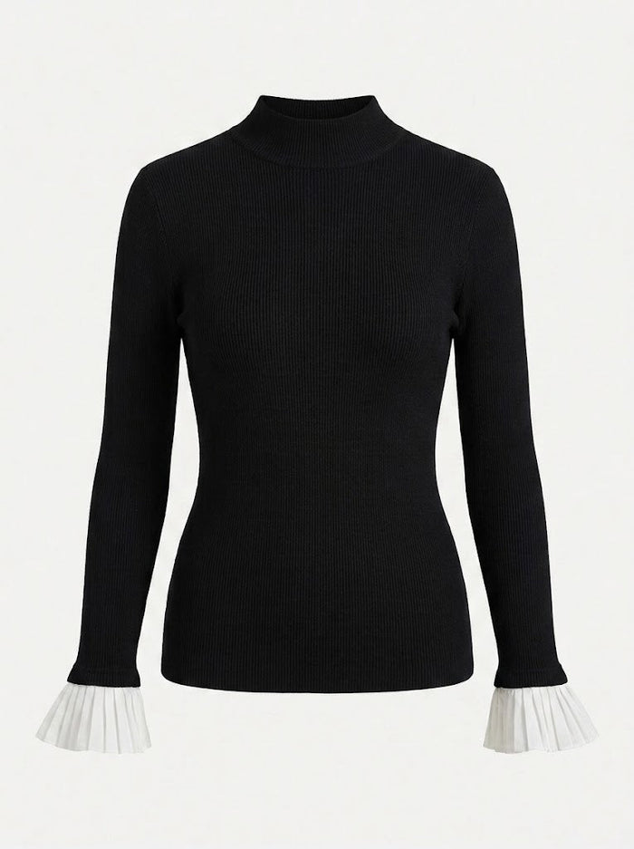 Kvinnors Fitted Mock Neck Topp – Strukturerad Axel Långärmad Smart Casual Stil