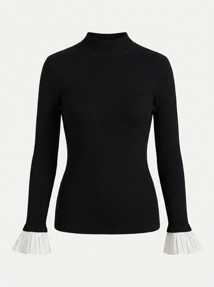 Kvinnors Fitted Mock Neck Topp – Strukturerad Axel Långärmad Smart Casual Stil