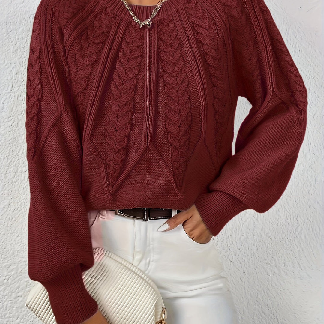 Kvinnors Voluminösa Ärmsweater med Kabelstickad Textur