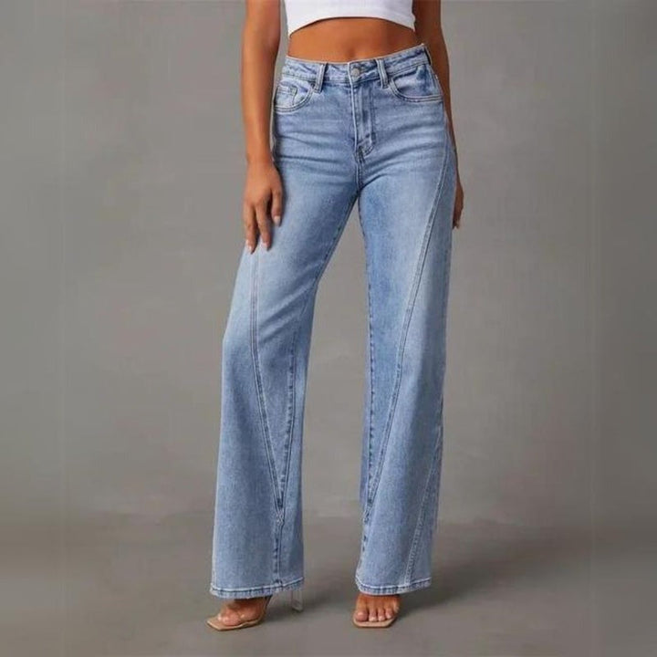 Kvinnors Högmidjade Vida Jeans Avslappnade Denimbyxor
