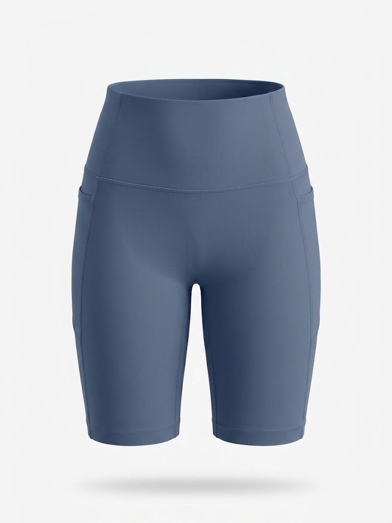 Kvinnors Högmidjade Cykelshorts – Stretch Pocket Activewear för Träning och Löpning