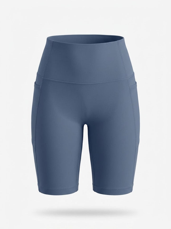 Kvinnors Högmidjade Cykelshorts – Stretch Pocket Activewear för Träning och Löpning