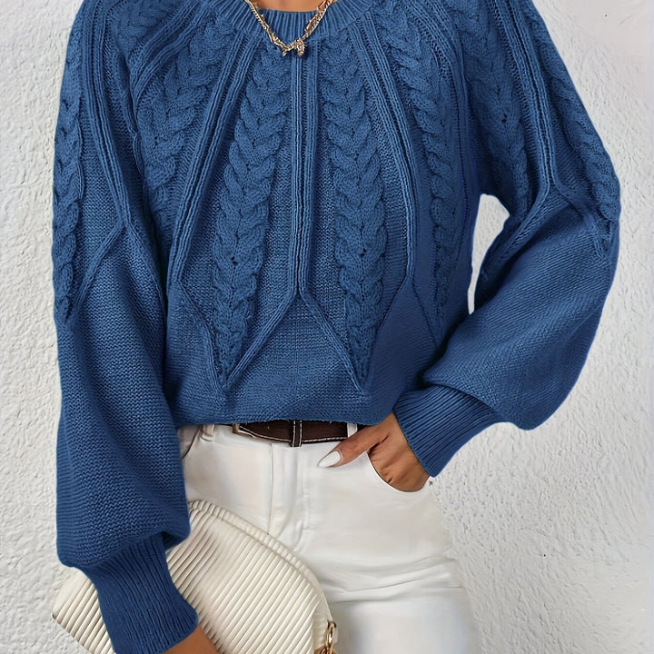 Kvinnors Voluminösa Ärmsweater med Kabelstickad Textur