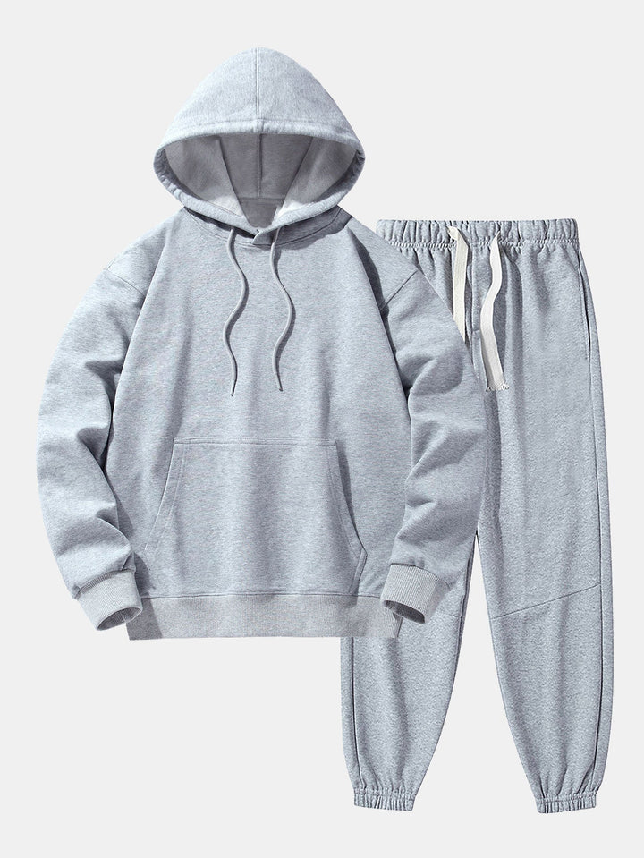 Herrars tungvikts drop-shoulder träningsdräkt – Avslappnad bomullsblandning hoodie och joggers för vardagsbruk