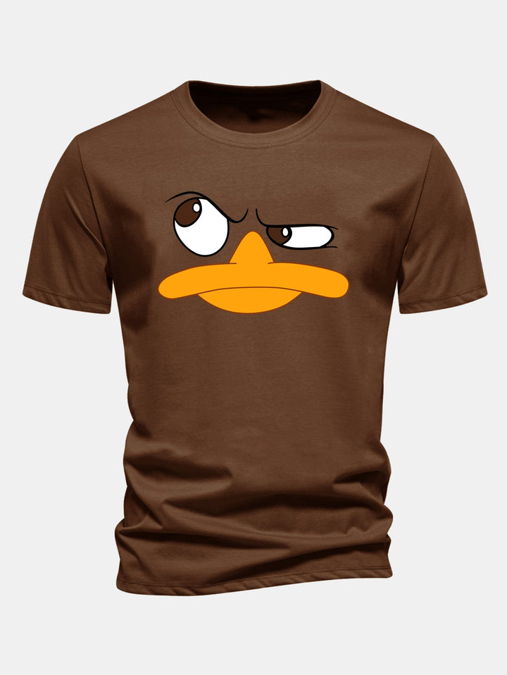 Herrens Grafiska T-shirt med Tecknad Ansiktstryck, Avslappnad Passform
