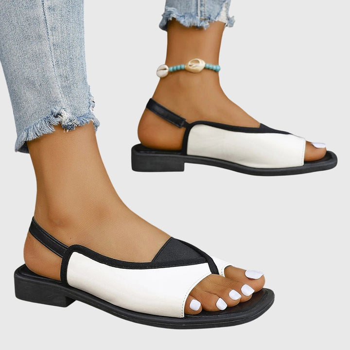 Kvinnors Platta Slingback Sandaler Fyrkantig Tå Kontrastrem