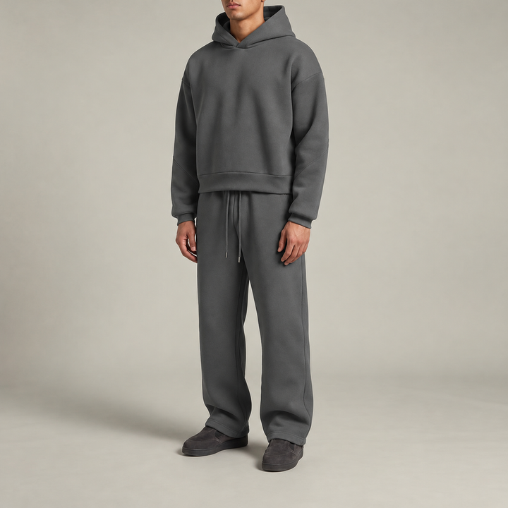 Mäns Oversized Huva Träningsdräkt Set – Varm Bomullsblandning Loungewear för Vinter