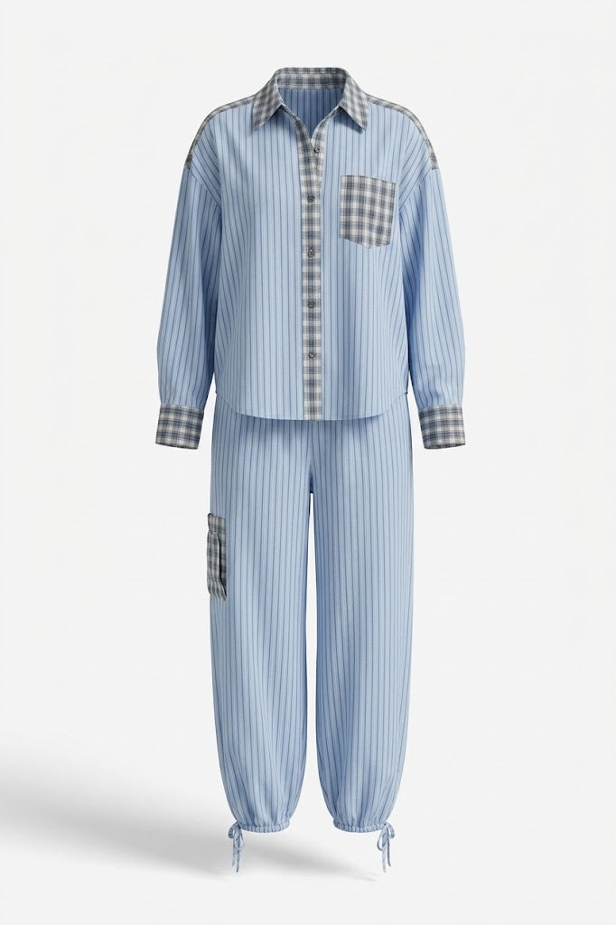 Kvinnors Randig Pyjamas Set – Avslappnad Knapp-up Sömntøj för Avkoppling och Vila