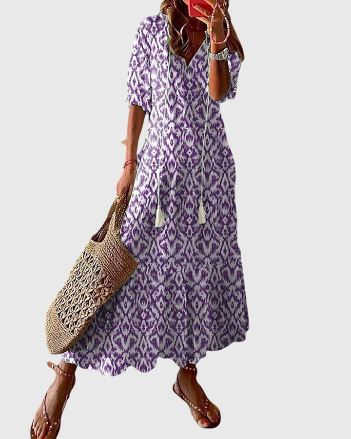 Kvinnors Boho Tryck Maxi Klänning Avslappnad Sommarstil