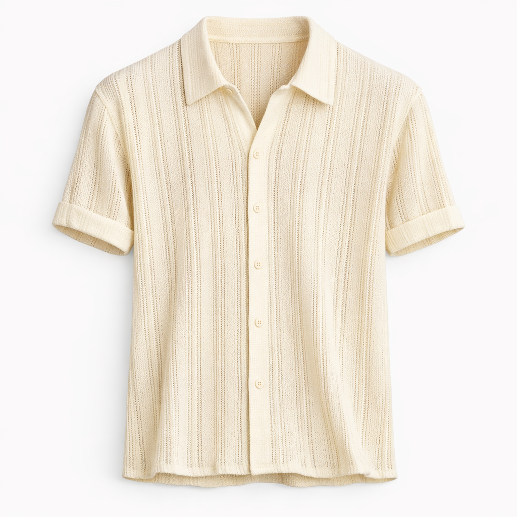 Herrstickad polo skjorta med texturerad vertikal rand, sommartopp