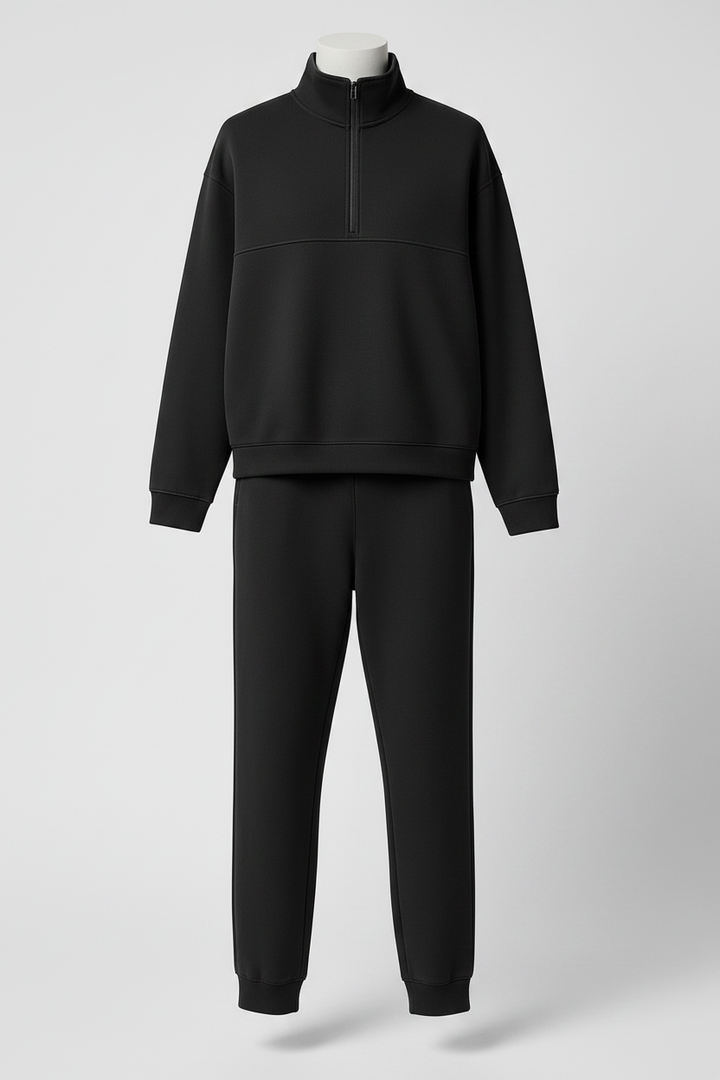 Kvinnors Bomull Lounge Set – Halvdragkedja Sweatshirt och Joggingbyxor för Resor och Vardagskomfort