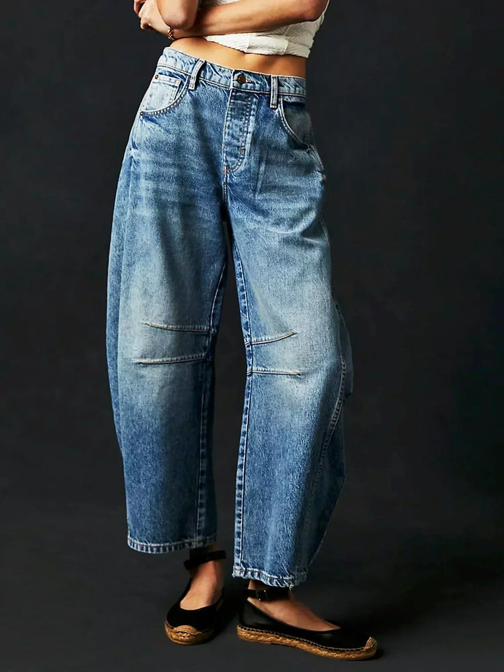 Kvinnors tryckta barrel-leg jeans – Avslappnad denim för streetwear och helgoutfits