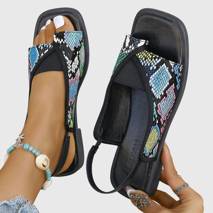 Kvinnors Platta Slingback Sandaler Fyrkantig Tå Kontrastrem
